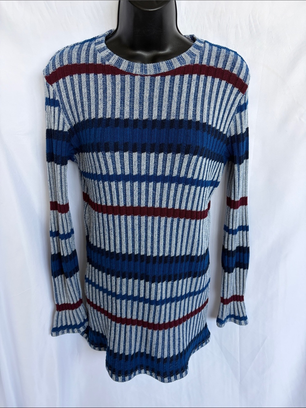 Zara Trafaluc Striped mini Sweater Dress, blue/white/burgundy, M
